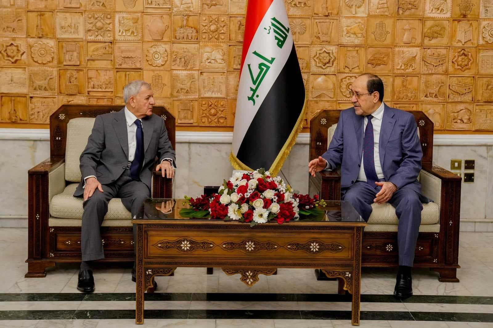 رئيس الجمهورية يلتقي رئيس ائتلاف دولة القانون نوري المالكي ويؤكدان ضرورة توحيد مواقف القوى السياسية ورص الصف الوطني لمواجهة تحديات الوضع الإقليمي